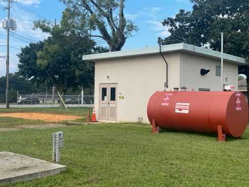 A temporary fuel tank placed after the removal of an underground diesel tank.