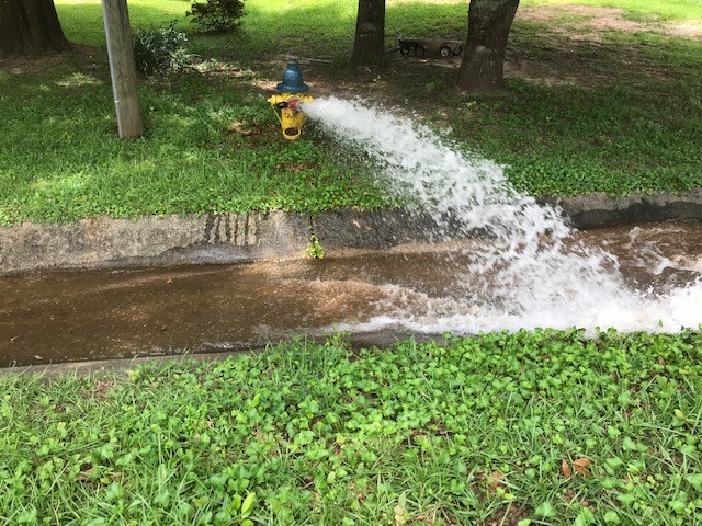 A fire hydrant spraying water