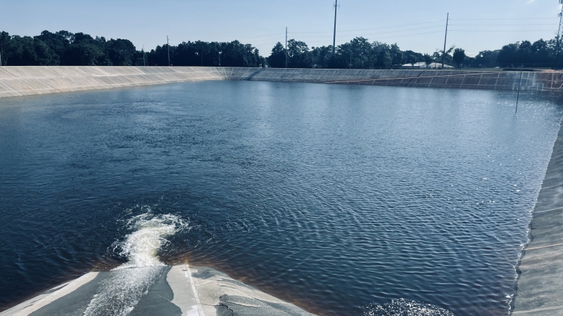 Water being added to the new 50mg reservoir to leak test.